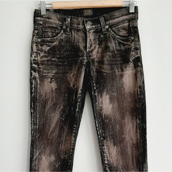 COH | Avedon Low-Rise Skinny Leg Jeans Acid Tie-Dye Distressed Gray Black Sz 24 - Picture 2 of 11